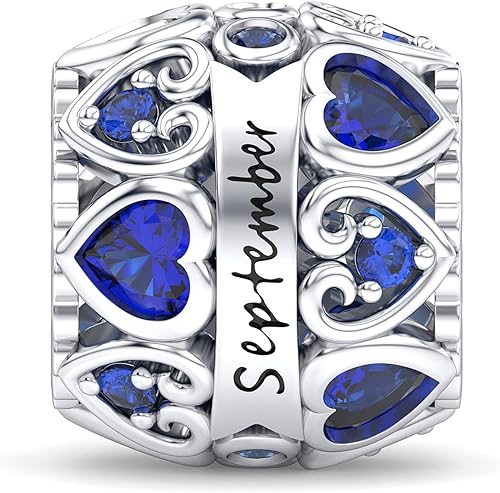 Miniatura 5 de Dijes de piedra natal con forma de corazón para pulseras y collares, plata de ley 925 con circonita cúbica 5A