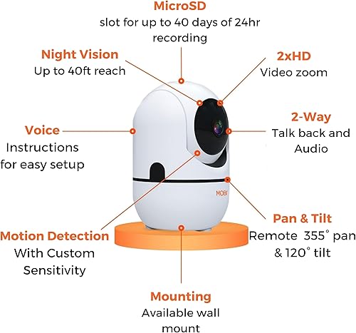 Miniatura 2 de MOBI MobiCam HDX Wi-Fi Pan & Tilt Smart Pet Monitoreo Cámara, Monitor de Video para Mascotas, Cámara IP de Visión Nocturna, Detección de Movimiento,