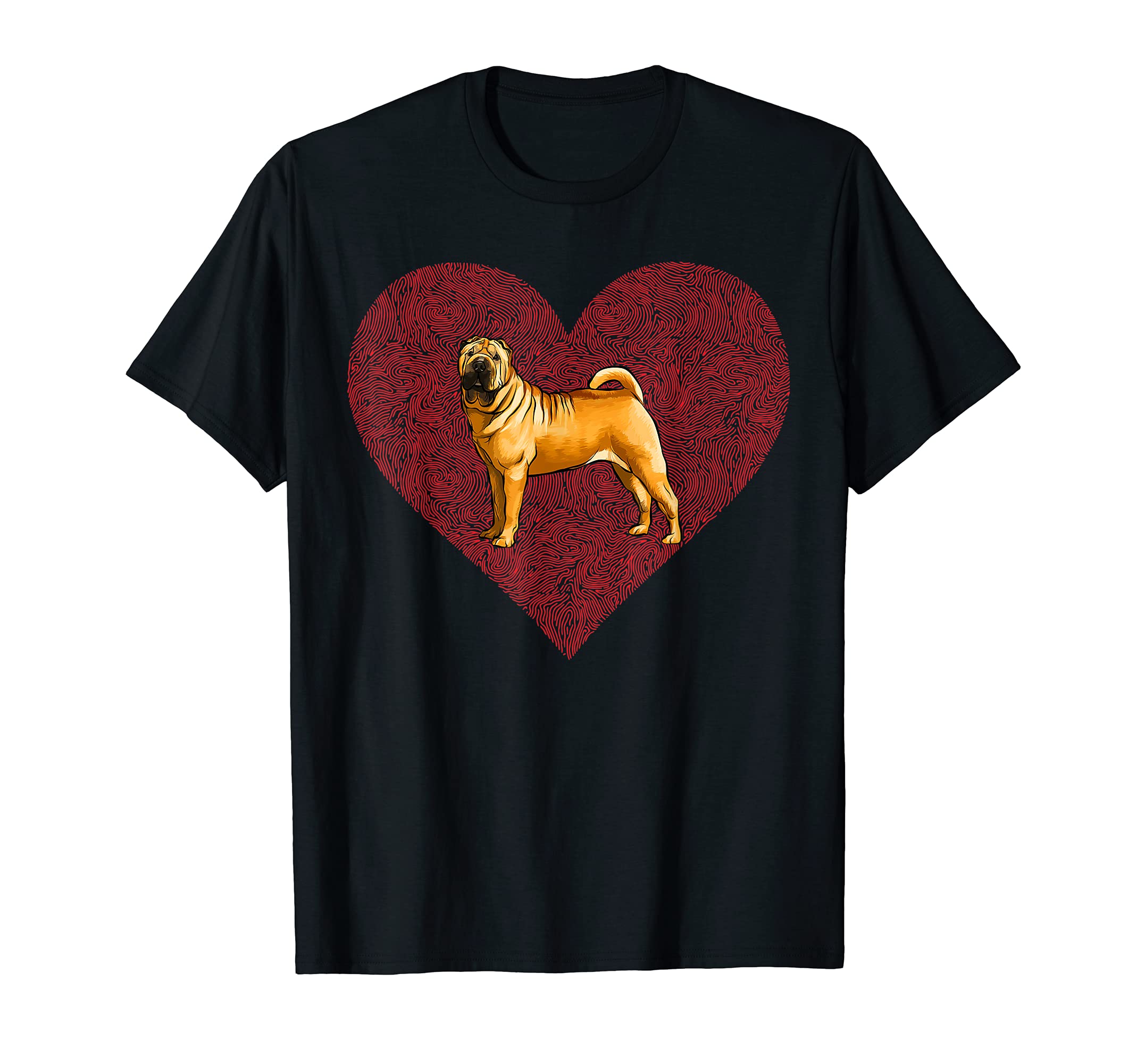 Chinese Shar-Pei Valentines Day Dog Love Fingerprint T-Shirt, Black