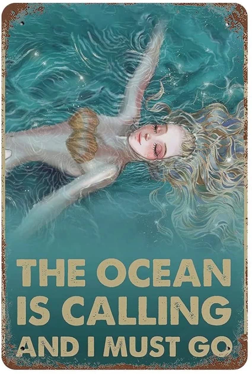 Swimming Girl Creative Tin Sign Funny Novelty Metal Sign Retro Wall Decor for Home Gate Garden Bars Cafes Farm Store Pubs Club Sign Gift 12x16 Inch