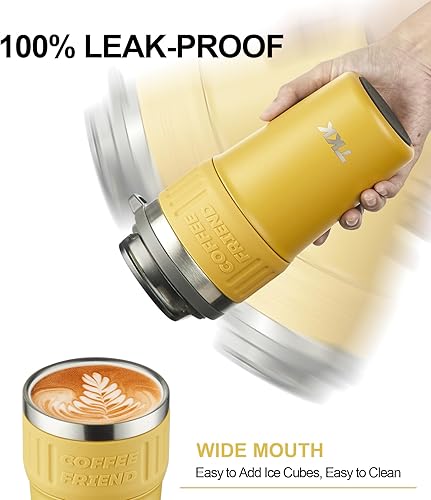 Miniatura 5 de TKK Termo de café aislado con revestimiento de cerámica, vaso de café helado de 21 oz con tapa con pajilla, taza de viaje a prueba de fugas de doble