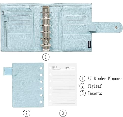 Miniatura 2 de Moterm Pocket Luxe - Planificador de anillos  Organizador de carpeta de cuero genuino (anillo de 1.181 in, color azul claro)
