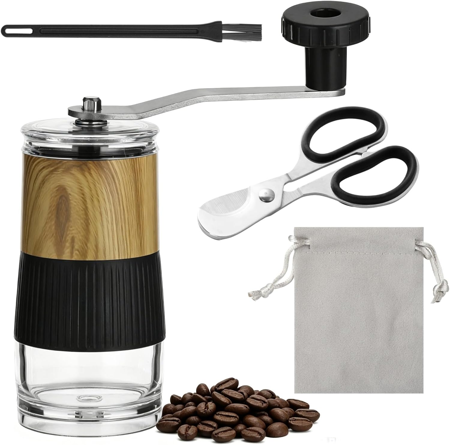 Manual Pill Crusher Grinder, 304 Stainless Steel Small Portable Pill Crushers Fine Powder for Elderly, Coffee Grinder Adjustable Burr with Cleaning Brush & Storage Pouch for Home & Travel