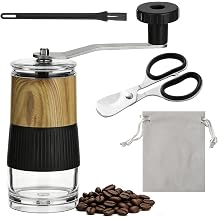 Manual Pill Crusher Grinder, 304 Stainless Steel Small Portable Pill Crushers Fine Powder for Elderly, Coffee Grinder Adjustable Burr with Cleaning Brush & Storage Pouch for Home & Travel