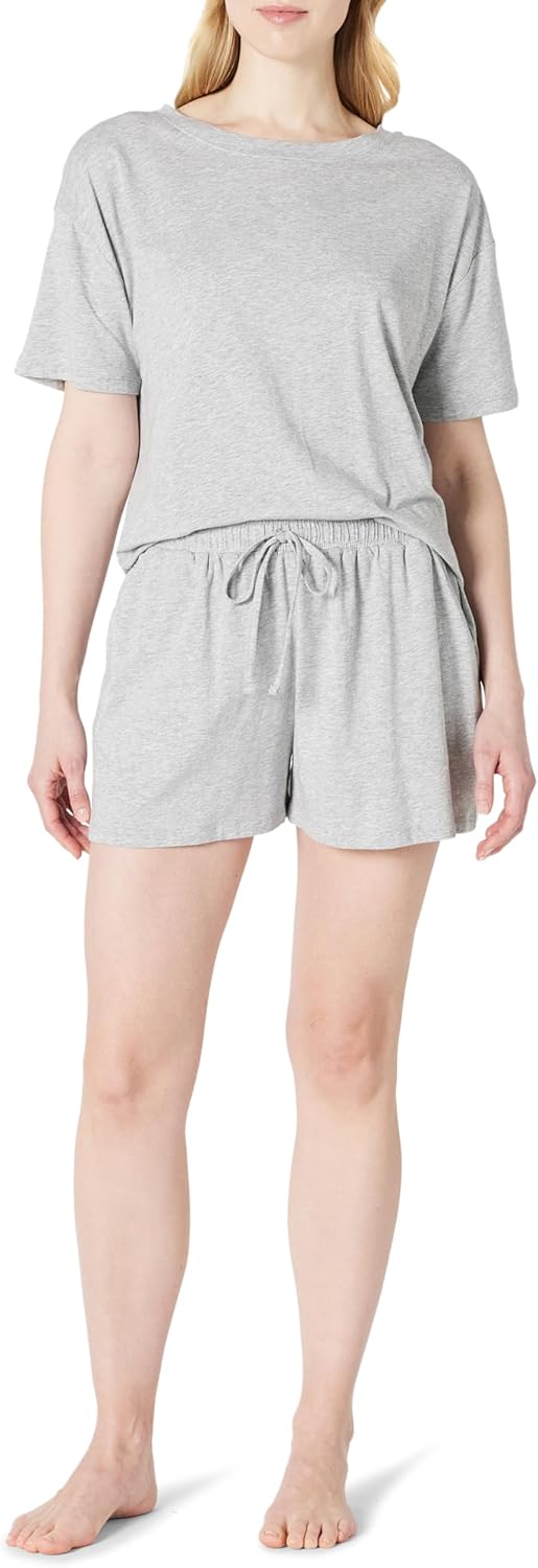 Amazon Essentials womens Soft Cotton Blend Short Sleeve T-Shirt and Short Sleepwear Set