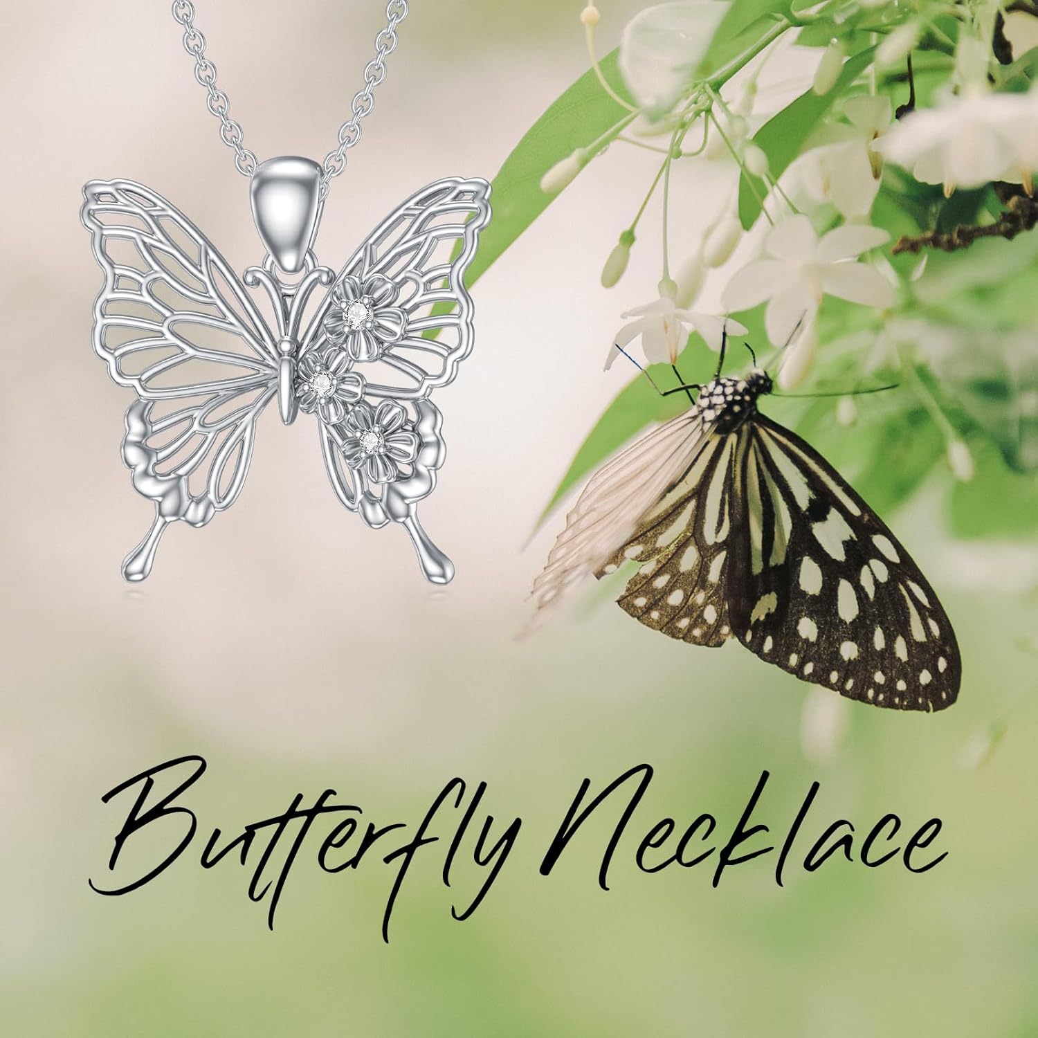Diamond Butterfly Necklace for Women Sterling Silver Butterfly Pendant Necklace Butterfly Jewelry Gift for Women Wife Friend - Image 5