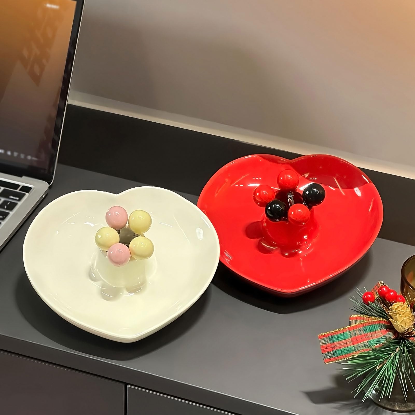 Fourchette à Fruits en Acier Inoxydable avec Bol à Fruits en Forme de Coeur, fourchettes à Dessert et à Salade réutilisables et créatives pour Thé de L'après midi Fête