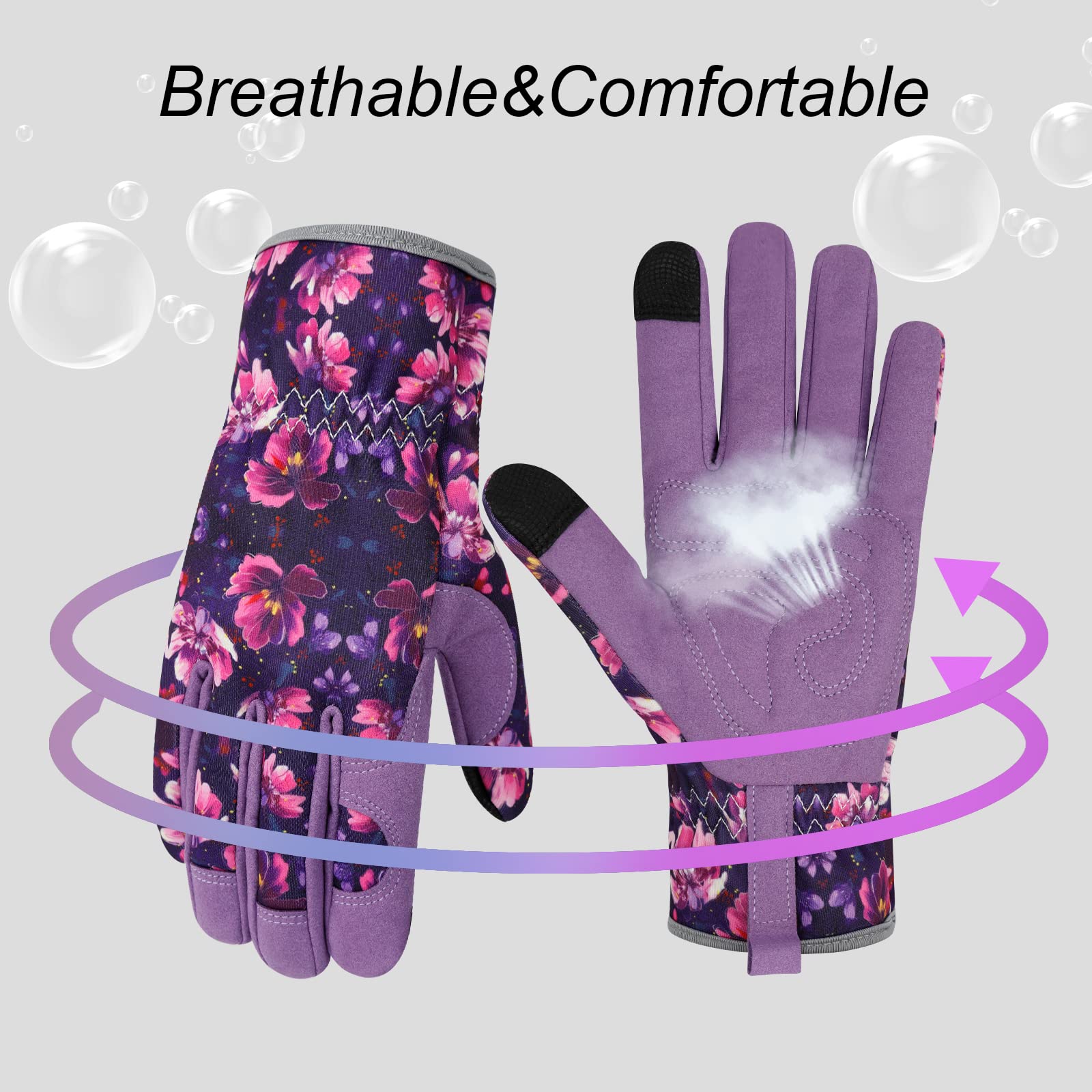 Gants de jardinage en cuir résistant pour femme - Anti-épines - Pour écran tactile - Cadeau de travail dans la ferme - Violet - Taille M