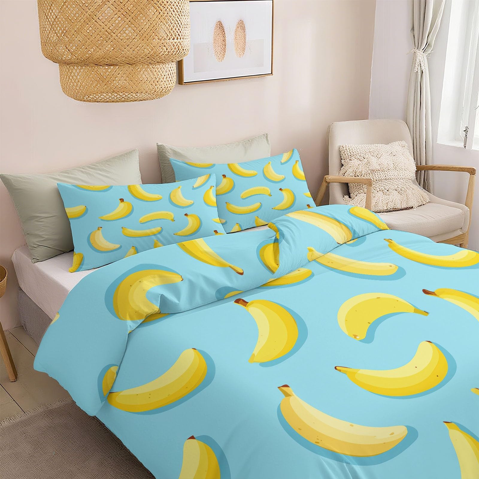 Générique Urocza poszwa na kołdrę 140 x 200 cm, zestaw pościeli bananowej dla dzieci niebieski 1-osobowy zamek hipoalergiczny miękka oddychająca poszwa na kołdrę z mikrofibry z 2 poszewkami na