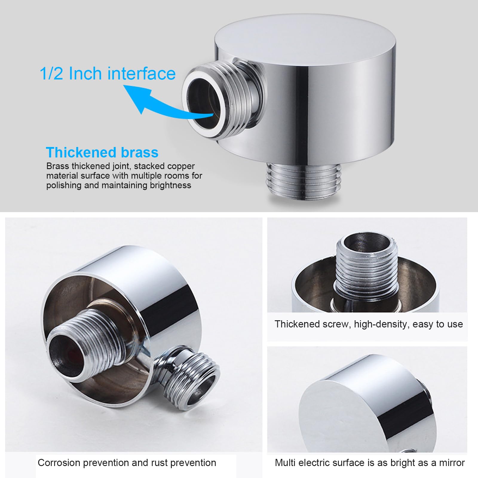 Codo de Conexión Universal de Pared para Ducha de 1/2 Pulgadas - Plateado Redondo