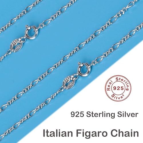 Miniatura 6 de Collar de cadena de plata de ley 925 para mujer, 0.059 pulgadas de ancho, cadena fina italiana Figaro plataoro, 14-30 pulgadas