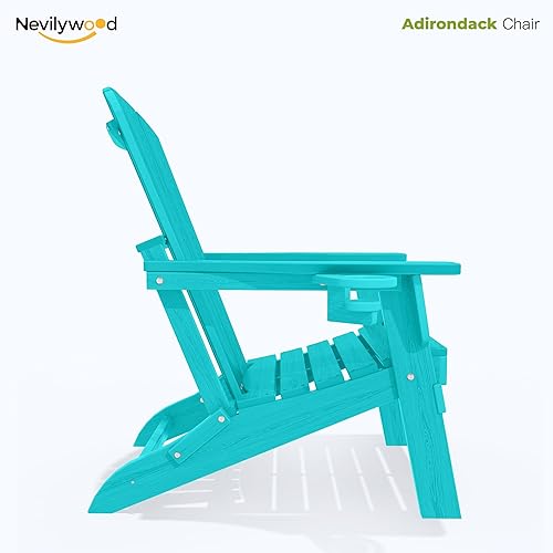 Miniatura 10 de nevilywood Silla Adirondack plegable  Respaldo ergonómico extendido, portavasos  Fácil montaje  Plástico HDPE duradero, resistente a la intemperie y
