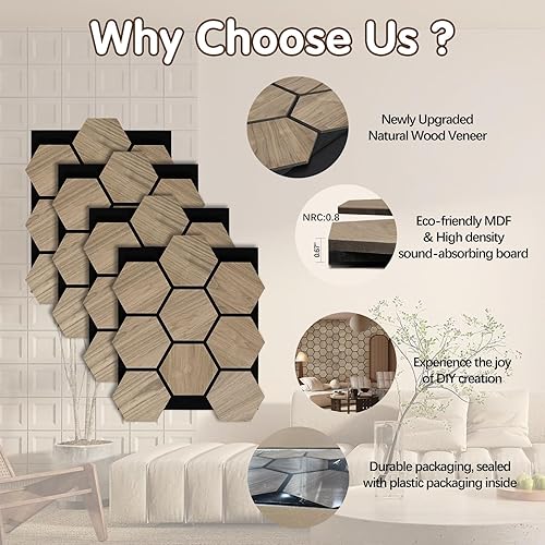 Miniatura 3 de Paneles de pared para pared interior  4 paneles de pared hexagonales  Paneles acústicos hexagonales  Paneles de chapa de madera de nogal natural a