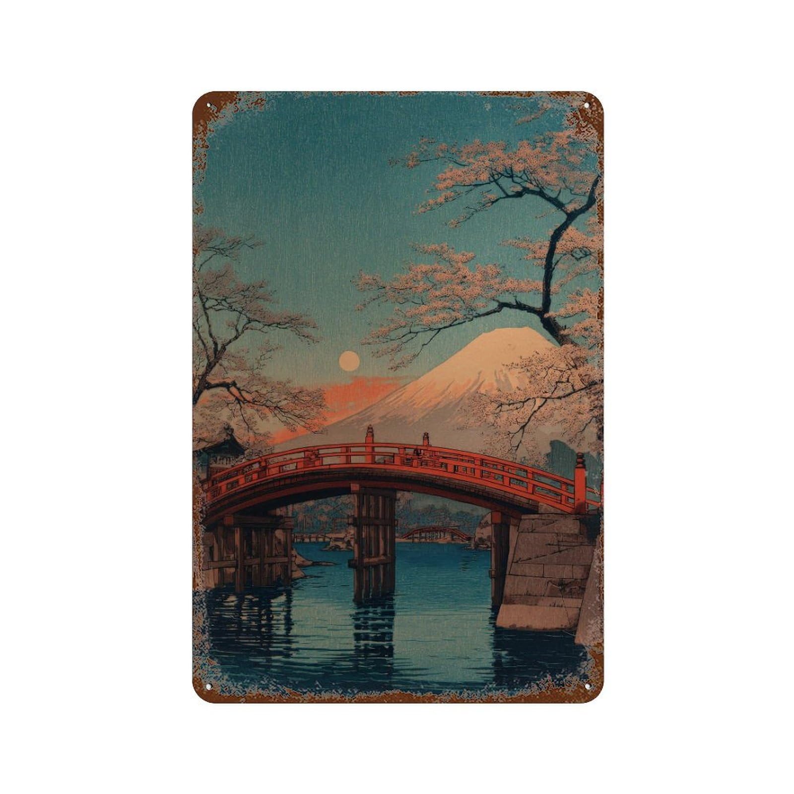 xiaoxiaoshen Japanese Landscape Japan Oriental Traditional Woodblock Style. Zen Nature Home Decor Wall Decor Art Metal Tin Poster Modern Home Decor Art Home Bar Shop Decorations Vintage Sign 30x20cm