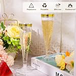 100 Boîte de flûtes de champagne en plastique4.5 oz Verres de Champagne transparents à la jante d'or, coupes de champagne jetables pour mariage Fête de douche nuptiale, fournitures de bar Mimosa