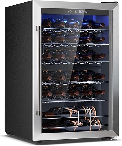 Miniatura 18 de COWSAR Refrigerador de Vino de 37 Botellas, Refrigerador Comercial de Bebidas Independiente con Control Inteligente de Temperatura, Mini