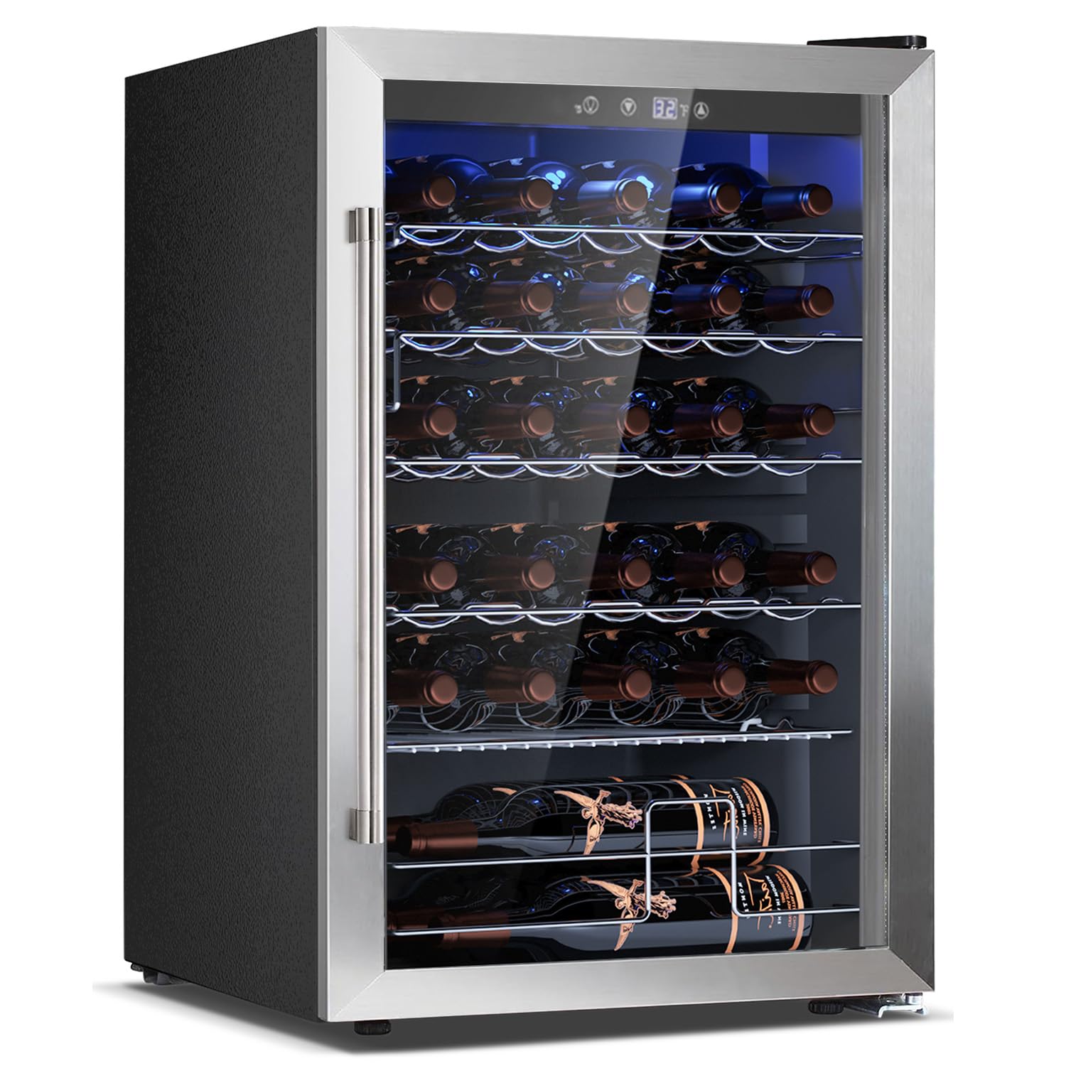COWSAR 37 Bottle Wine Fridge, 4.45 Cu.Ft Freestanding Commercial Beverage Refrigerator with Reversible Double Pane Glass Door & Adjustable Wavy Wire Shelves, Wine Cooler for Kitchen Bar, Silver | Fridge.com