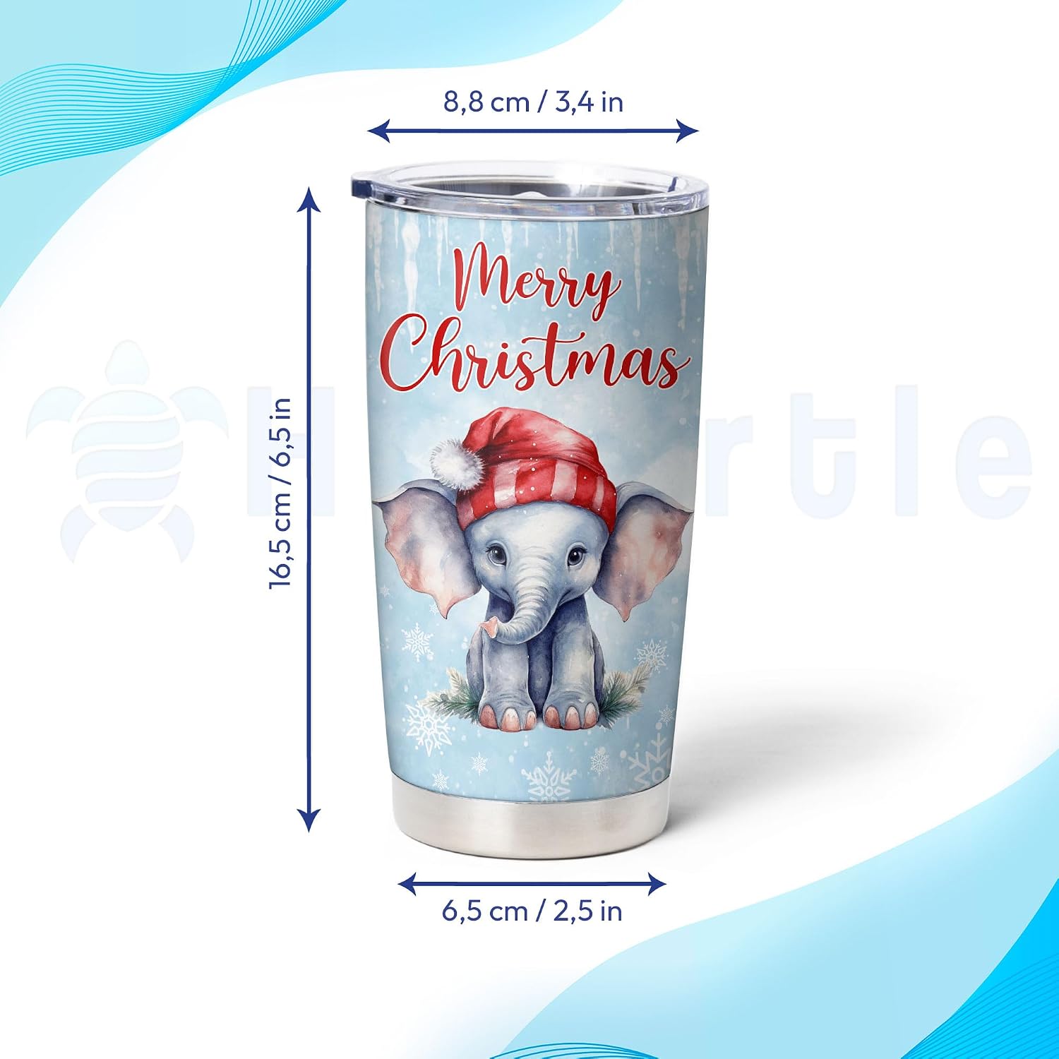 Hyturtle Personalized Gifts Elephant Lover - Elephant Merry Christmas Custom Name Coffee Tumbler Cup Stainless Steel 20oz, Animal Lover Gifts For Women Girl Kids Men On Birthday Christmas