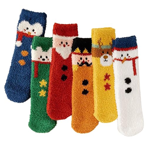 FYSUIMU 6 Pairs Christmas Fuzzy Socks Cute Penguin Elf Santa