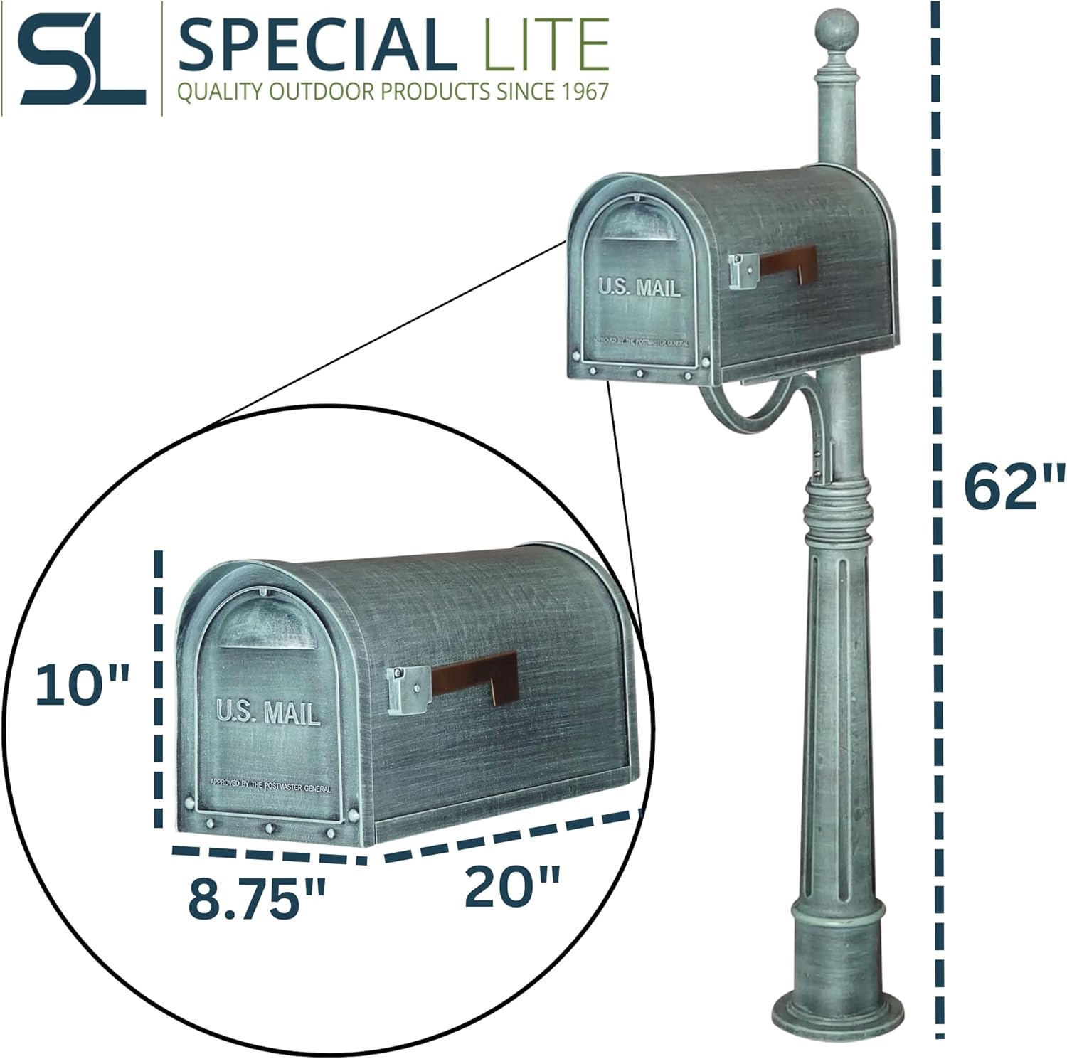 Special Lite Classic Curbside Mailbox with Aluminum Post - Verde Green Mailbox with Ashland Post - SCC-1008_SPK-600-VG