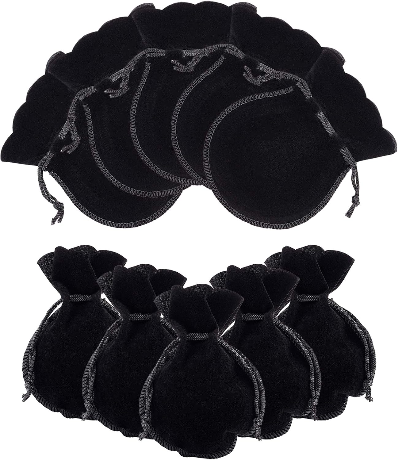 NBEADS 50 Pcs Velvet Bags, Drawstring Jewelry Pouches Candy Gift Bags for Christmas Wedding Birthday Party Favors Black, 12x9cm