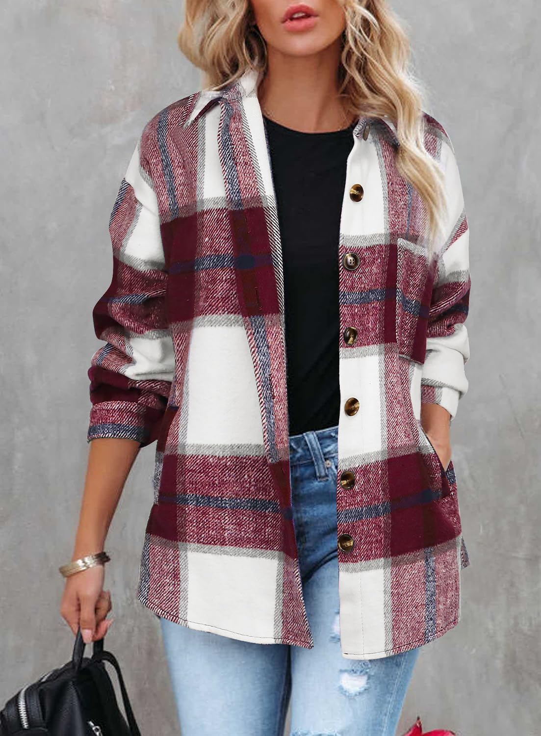 Beaully Women's Plaid Shacket Jacket Long Sleeve Button Down Flannel Shirts Fashion Jacket Fall Winter Clothes - Image 5