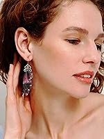 Vista 2 de Pendientes de hadas para mujer, aretes de mariposa para niñas, aretes largos multicolores, colgantes para niñas y bodas