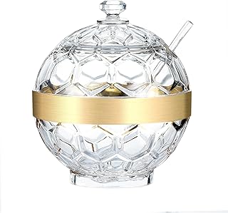 Clear Acrylic Sugar Bowl with Lid and Spoon,10 oz Sugar Container for Coffee Bar Accessories, Sugar Jar(Gold-plated)