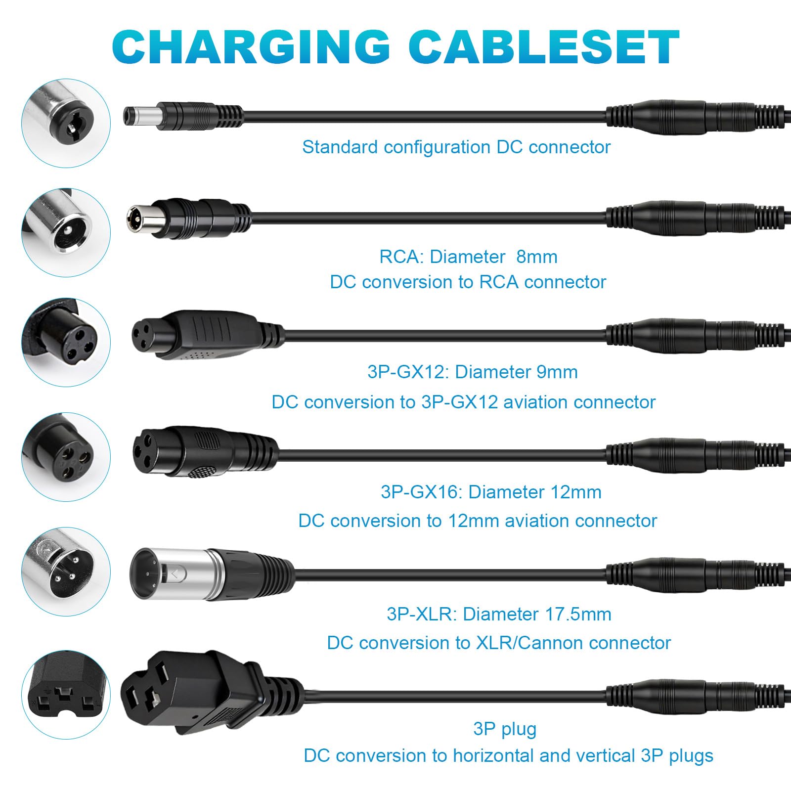 LabTEC 54,6 V 48 V 5 A Chargeur pour vélos électriques Câble de charge universel pour batteries lithium-ion 48 V 2 A 13 S, Scooters électriques