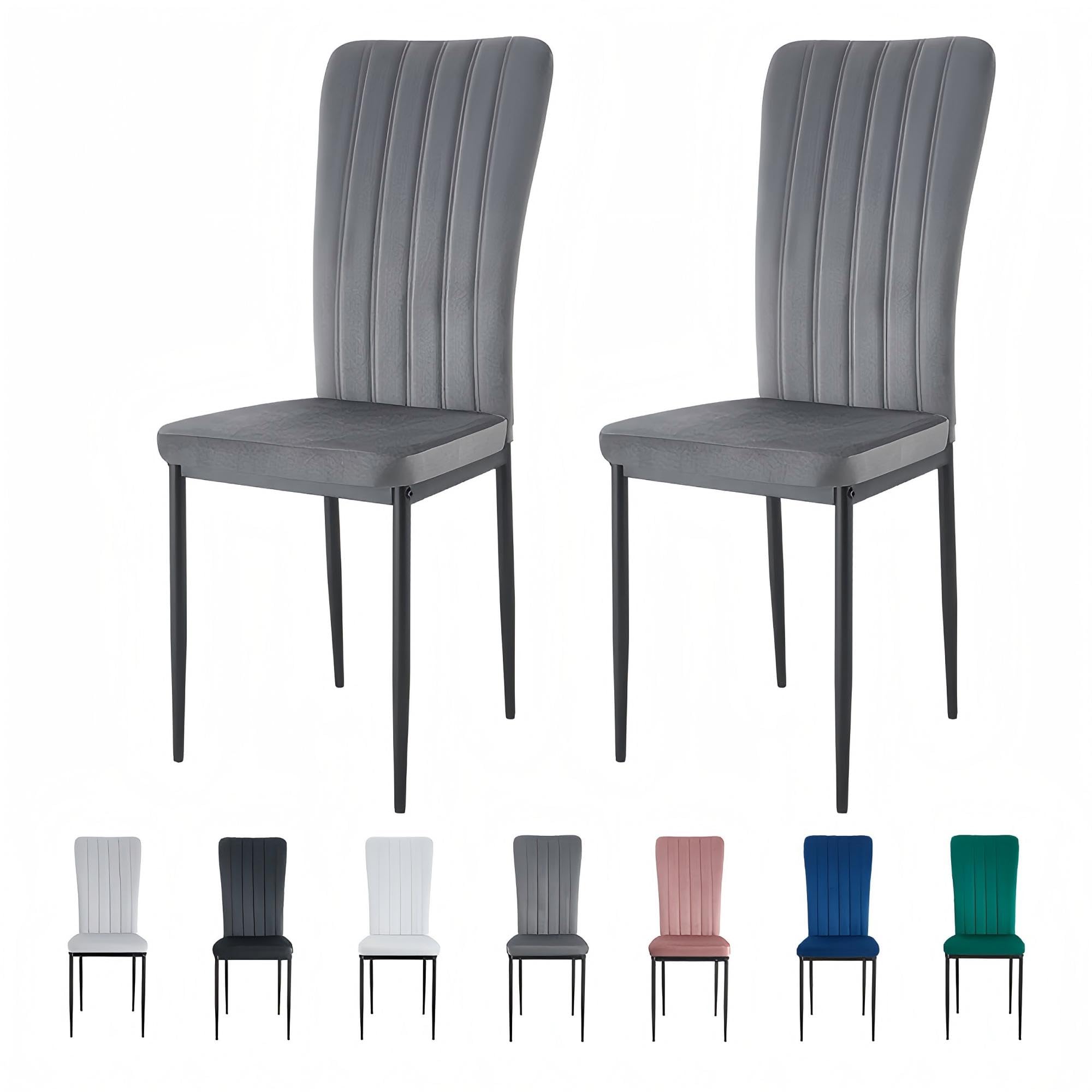 mcc direct Set of 2 Dining Chairs, Velvet High Back Kitchen Chairs with Upholstered Soft Seat and Metal Legs for Home, Office, Dining and Reception - Elle (Dark Grey)