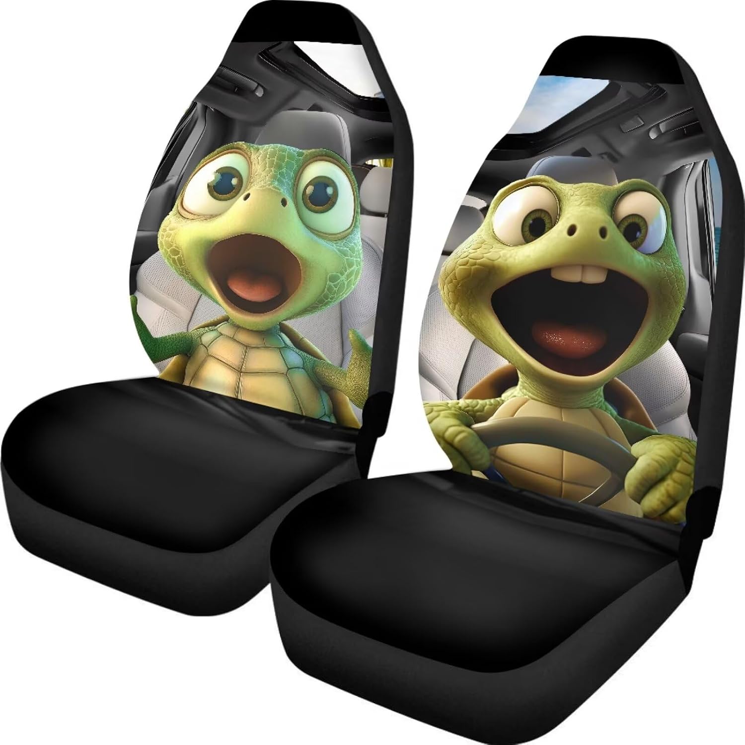 Howilath Funny Sea Turtle Car Seat Cover Set of 2 Seat Accessories Interior Decor Stretchy Bucket Seat Covers High Back Covers Fit SUV Sedan Truck
