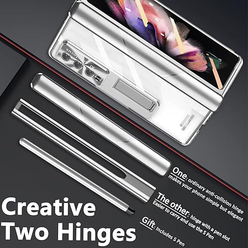 Miniatura 10 de Miimall Funda compatible con Samsung Galaxy Z Fold 3 con S Pen, lápiz capacitivo con soporte para bolígrafo, patrón de piel, protector de pantalla