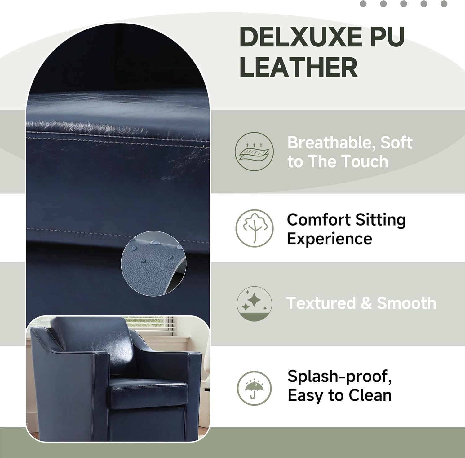 UIXE Faux Leather Swivel Accent Chair Set of 2, Upholstered Arm Chair for Living Room, Modern Club Armchair Comfy Single Sofa Bedroom Reading Seat with Lumbar Pillow - Navy Blue
