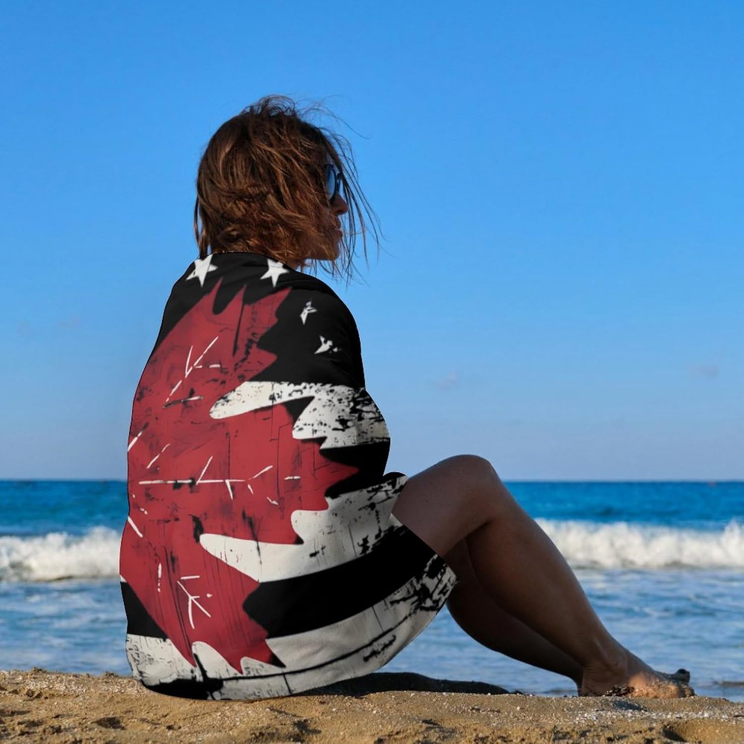 U.S. Canada Flag Oversized Beach Towel Soft Absorbent Pool Bath Swim Towels for Adults Travel Vacation Gifts 130x80cm