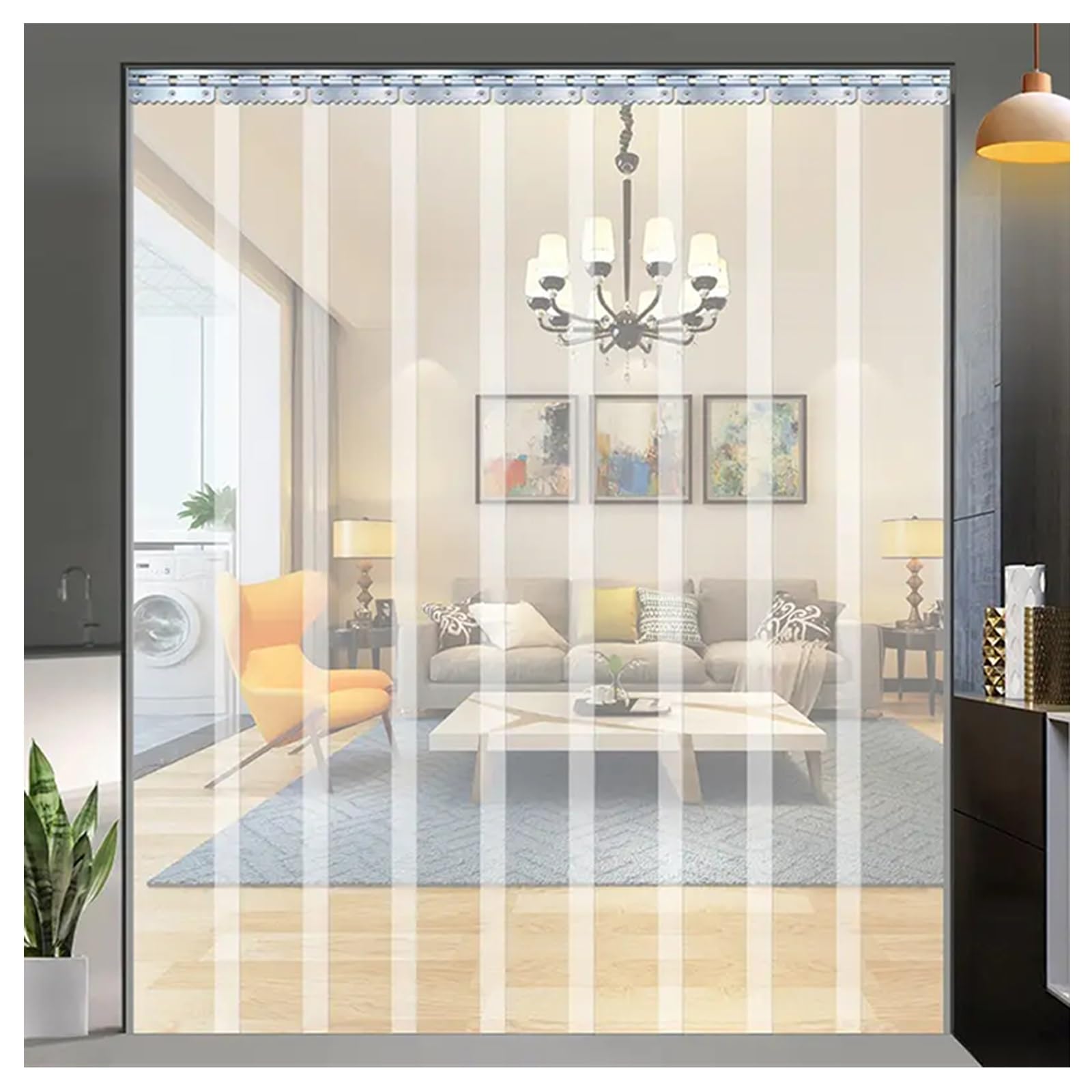 Rideaux à lanières en PVC Transparent，Rideau Industriel PVC Lanières Isolant Épaisseur Rideau Kit，Vinyle Robuste Épaisseur Entrepôts Usines Supermarchés(W135xH190cm/53.15x74.8in)