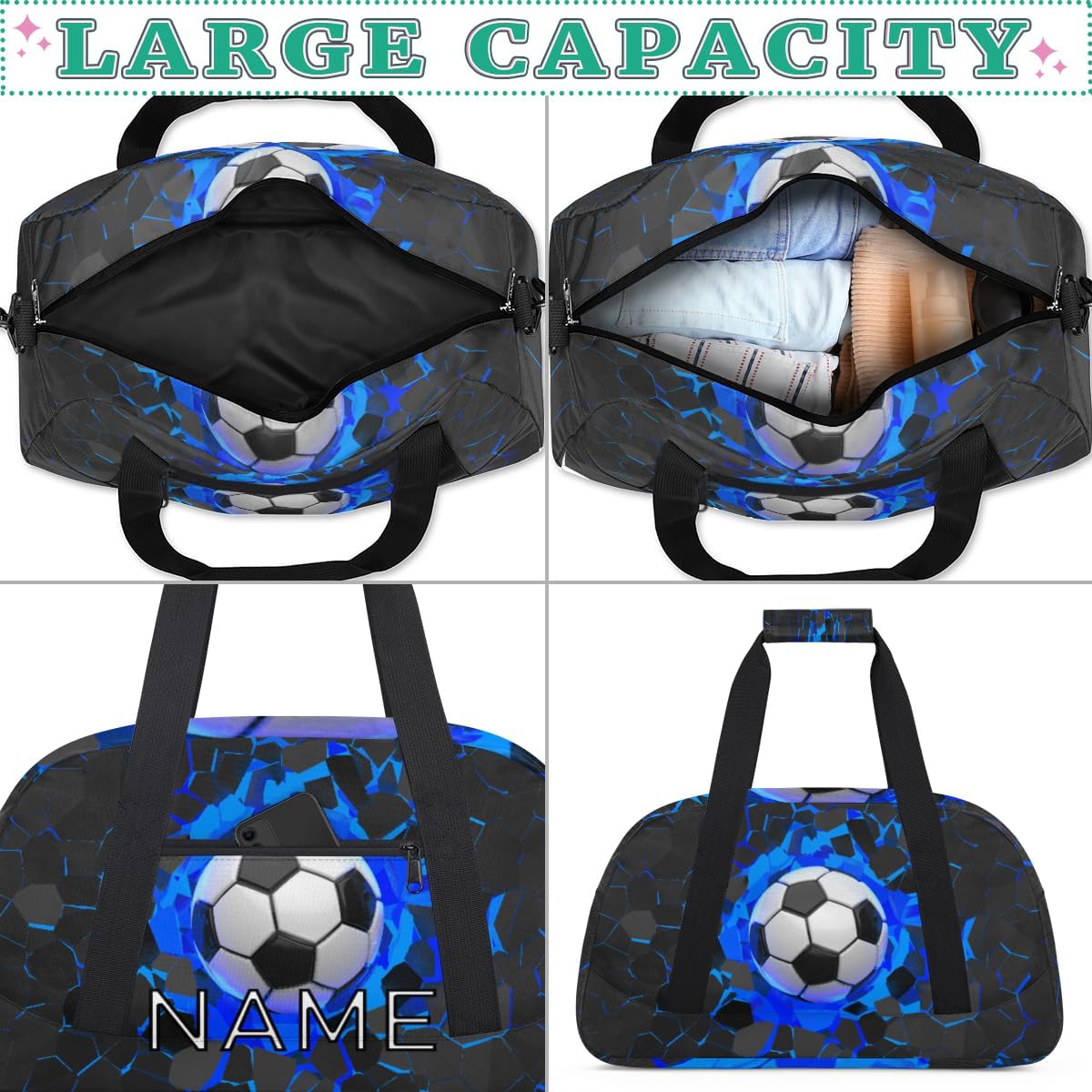 Personalized Kids Duffel Bag for Girls Boys Traveling Soccer Wall Theme Small Sport Gym Bag Custom Overnight Weekender Tote Bag Carry on Teen Dance Bag for Gymnastic Ballet - Image 5