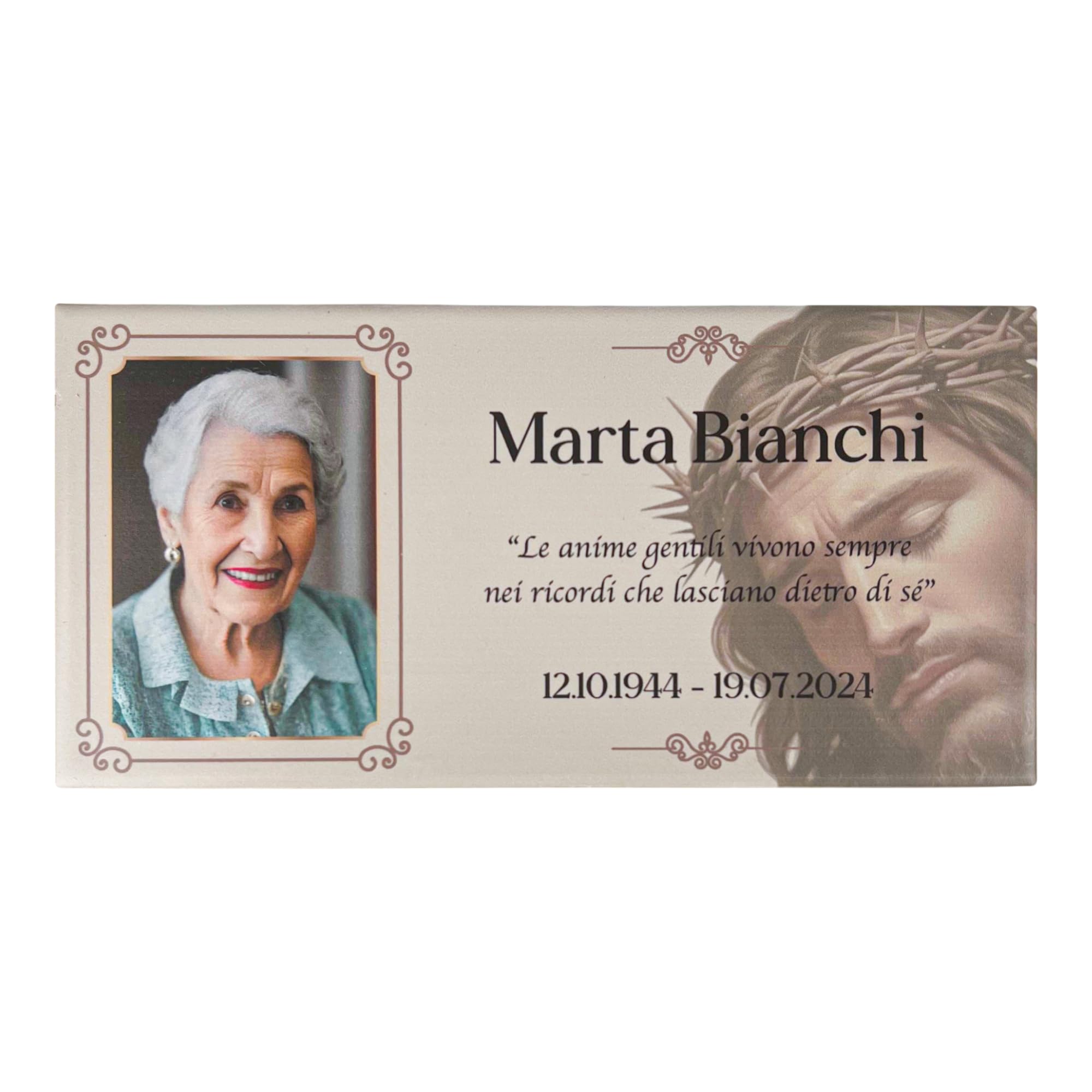 Targa Commemorativa Personalizzabile Gres Porcellanato Modello Gesù Misura 10x20 cm per Lapide Personalizzata, Foto Ceramica per Targa cimitero, con Foto, Nome, Date e Dedica