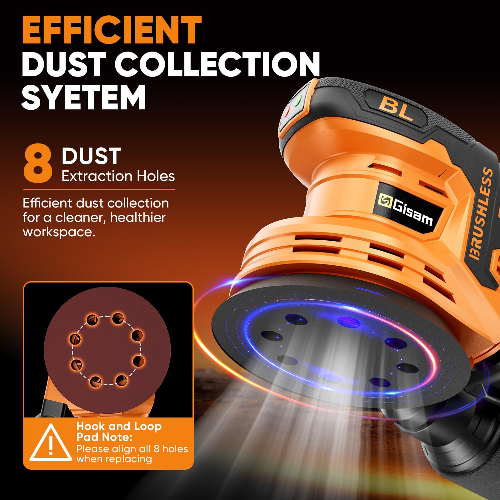 Ponceuse Excentrique 125mm Moteur Sans Balais 1200W Ponceuse Bois Métal | Ponceuse Vibrante 2 Vitesses 6000–20000 tr/min, 2x4,0Ah Batteries, 30 Disques Abrasifs 125mm, Avec Collecteur