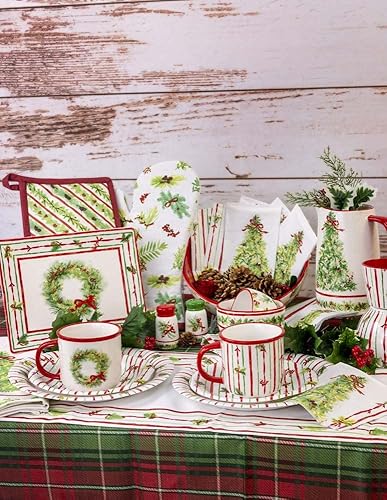 Vista 14 de Boston International Taza de cerámica para café/té, 12 onzas, rayas de bosque elegante Fancy Forest Stripe