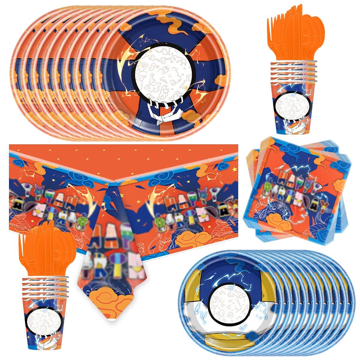 81Pcs Cartoon Party Tableware Set , Anime Theme Party Decoration, Cartoon Birthday Decoration Supplies