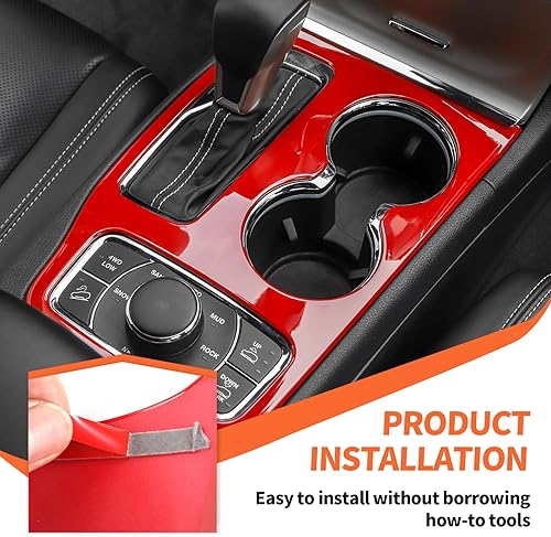 Miniatura 10 de amayum Cubierta de panel de palanca de cambios de fibra de carbono, soporte para consola central, compatible con Jeep Grand Cherokee 2016 2017 2018