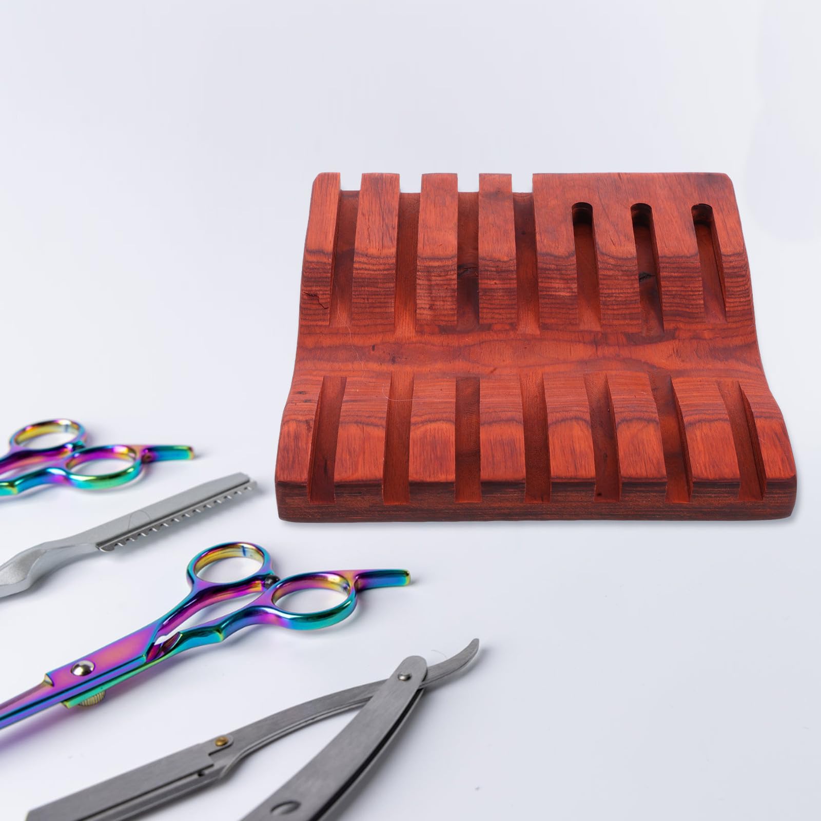 Scherenaufbewahrungsbox aus Schwarznussholz für Salon, 7 Stück | Braun, Gewölbte Oberfläche mit Saugnapf Unten, für Rasierer und Scheren