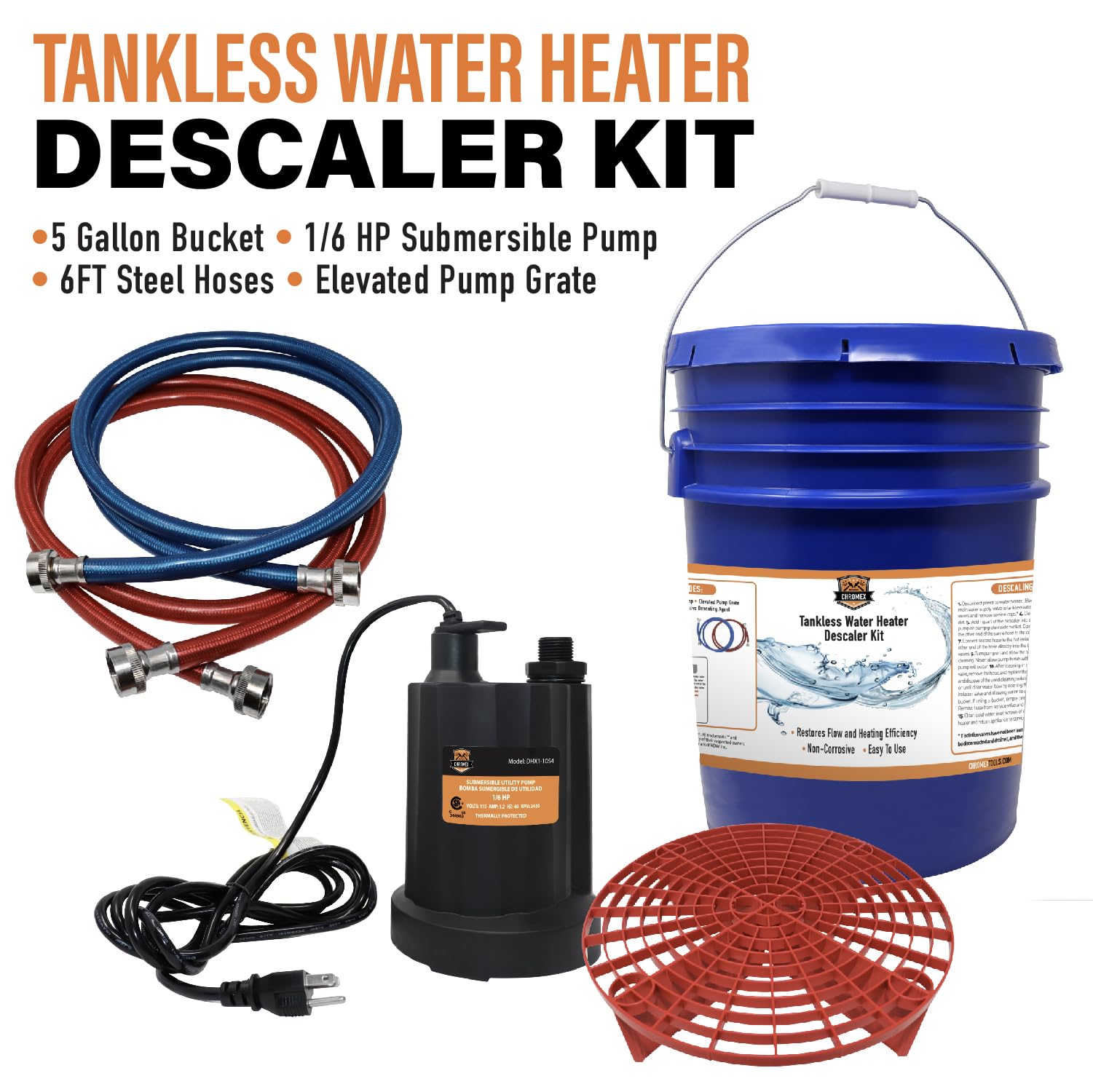 Chromex Tankless Water Heater Flush Kit with Gallon Liquid Descaling  Solution and 1/6HP Extra Strength Pump : Amazon.sg: DIY u0026 Tools