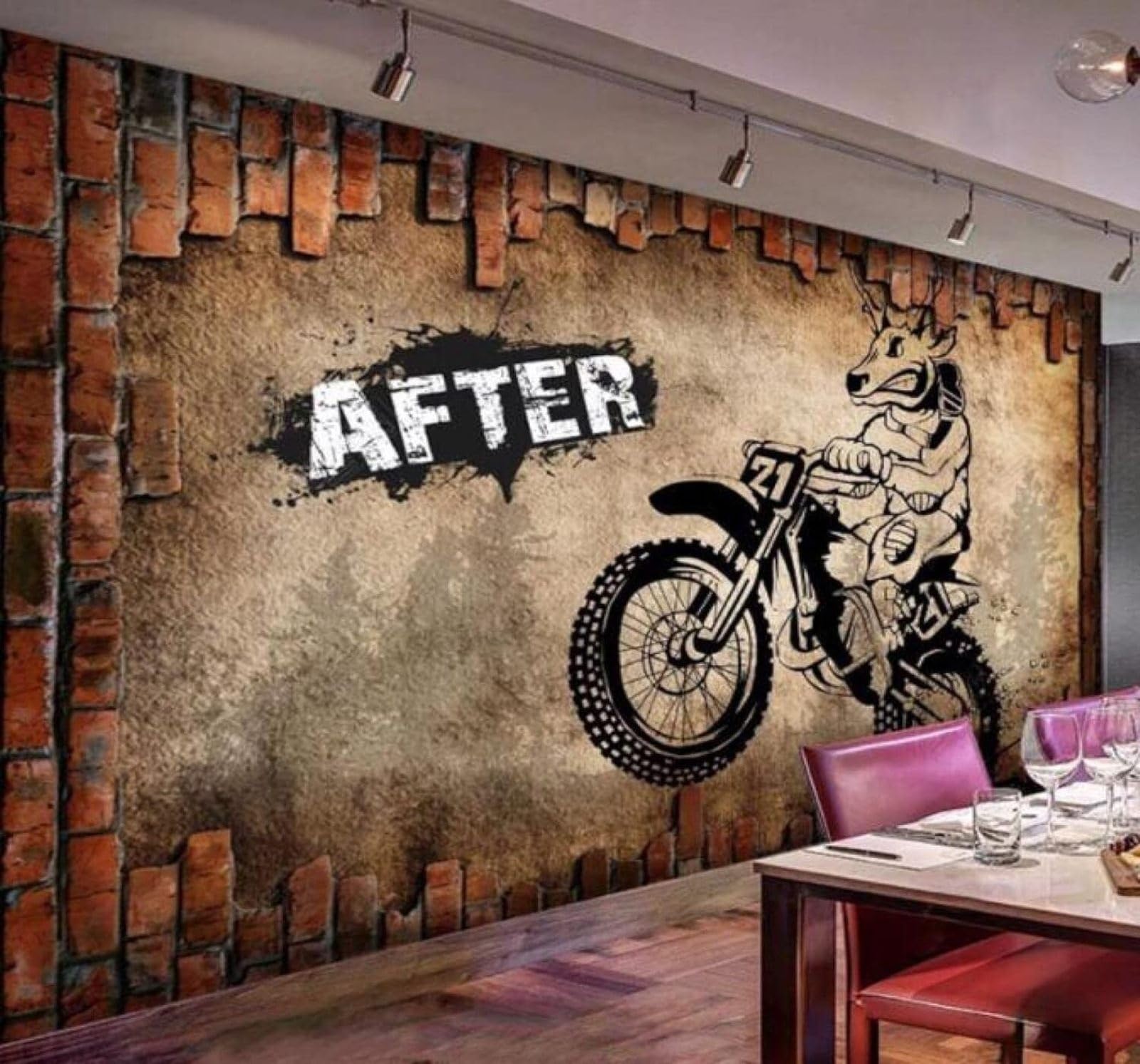 Xlming 400Cm×280Cm(B×H) Three Dimensional Retro Brick Wall Hand Painted Motorbike 3D Wallpaper Luxury Home Dining Decor Paste Sofa Living Room The Wall For Bedroom Mural-400Cm×280Cm