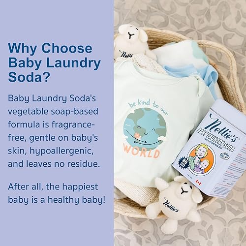 Miniatura 10 de Nellie's Soda para ropa de bebé, detergente seguro para pieles sensibles de los bebés, no tóxico, hipoalergénico, vegano, sin fragancia, 50 cargas