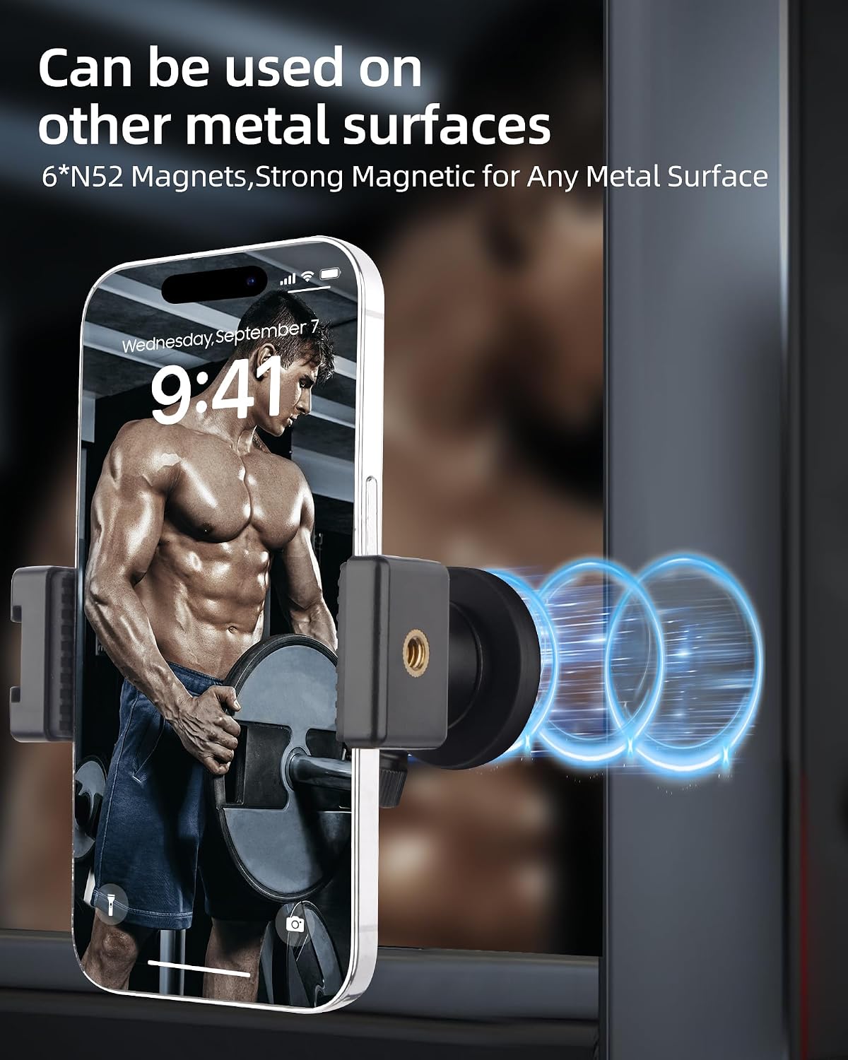 Cell Phone Clamp Gym Magnetic Phone Holder All Metal Magnet Base Phone Mount for Gym Equipment, Tractor, Refrigerator, Forklift, or Any Ferrous Metal Surface SJ028 image 4