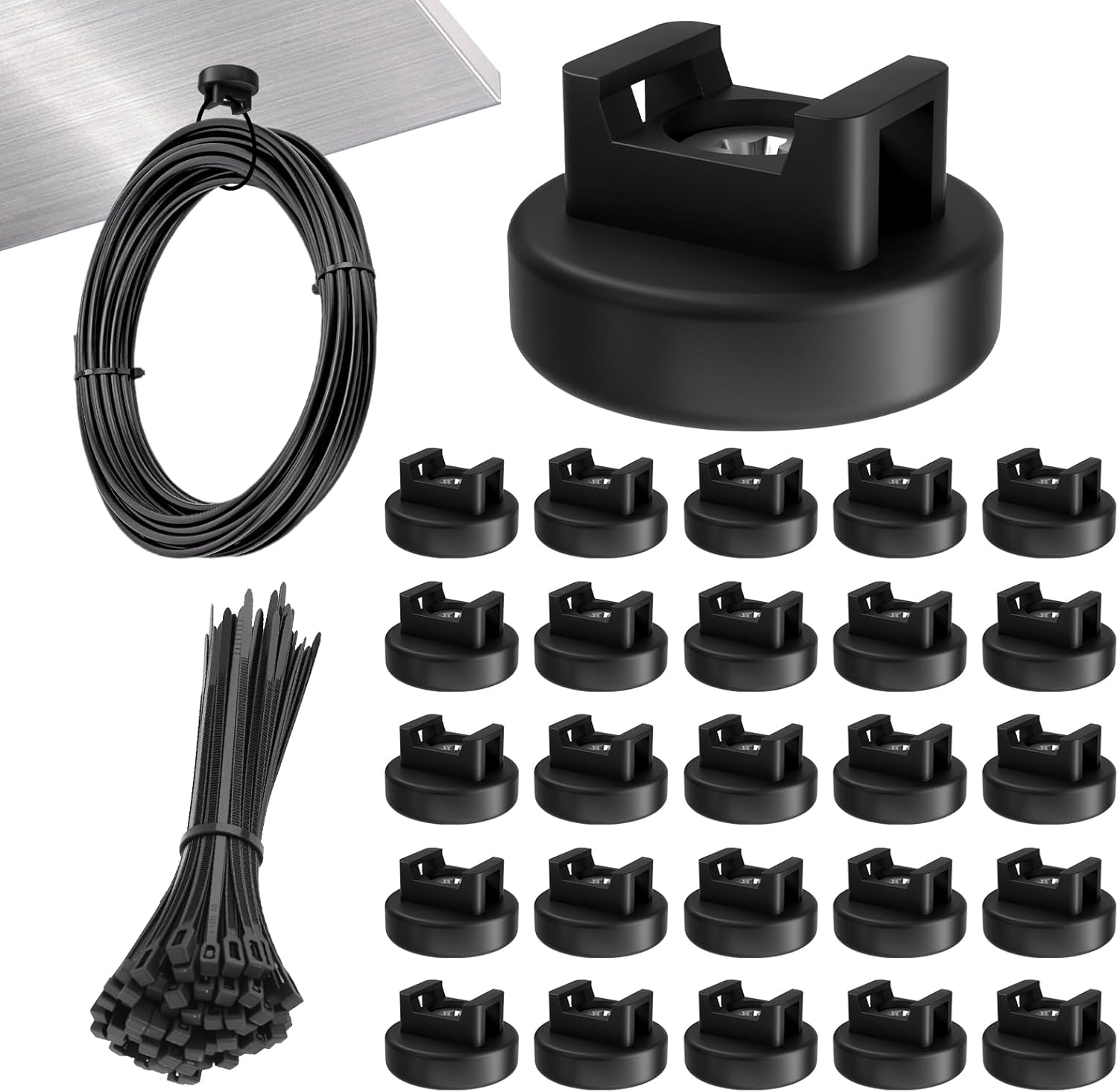 125 Pcs Magnetic Cable Zip Tie Mounts, Magnetic Cable Ties (25 Pcs Multipurpose Magnets & 100 Pcs Releasable Zip Ties) Magnetic Wire Holder for Home Office Electrical Wire Management
