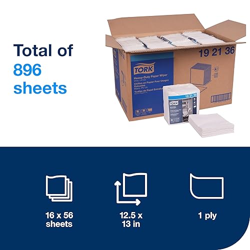 Miniatura 3 de Tork 192136 - Limpiaparabrisas de papel industrial para uso pesado, 14 plegado, 16 x 56 hojas, color blanco, 192136