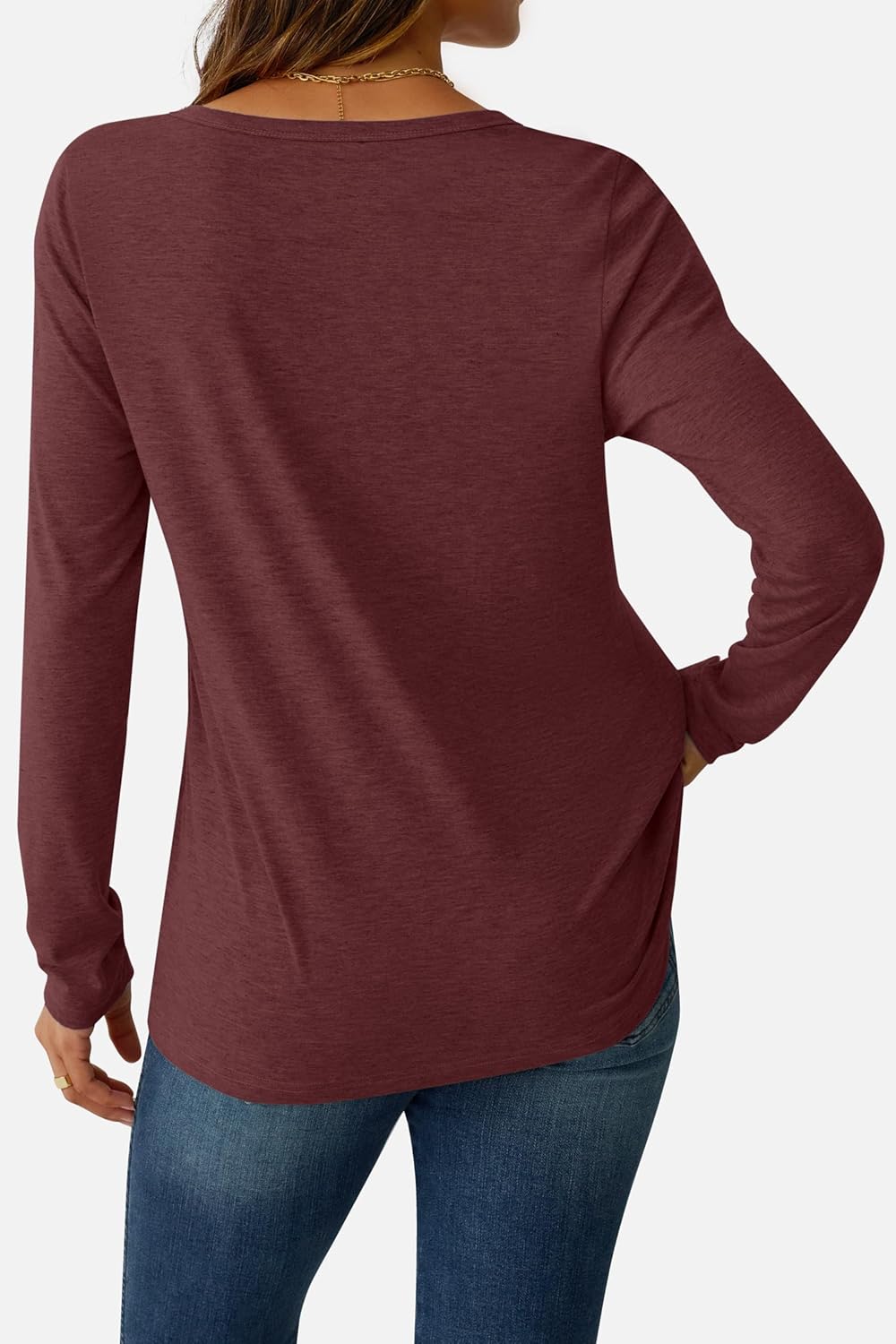 V Neck Long Sleeve Shirts for Women Soft Basic Tee Fall and Winter Casual Tops Trendy Everyday Wear - Image 4