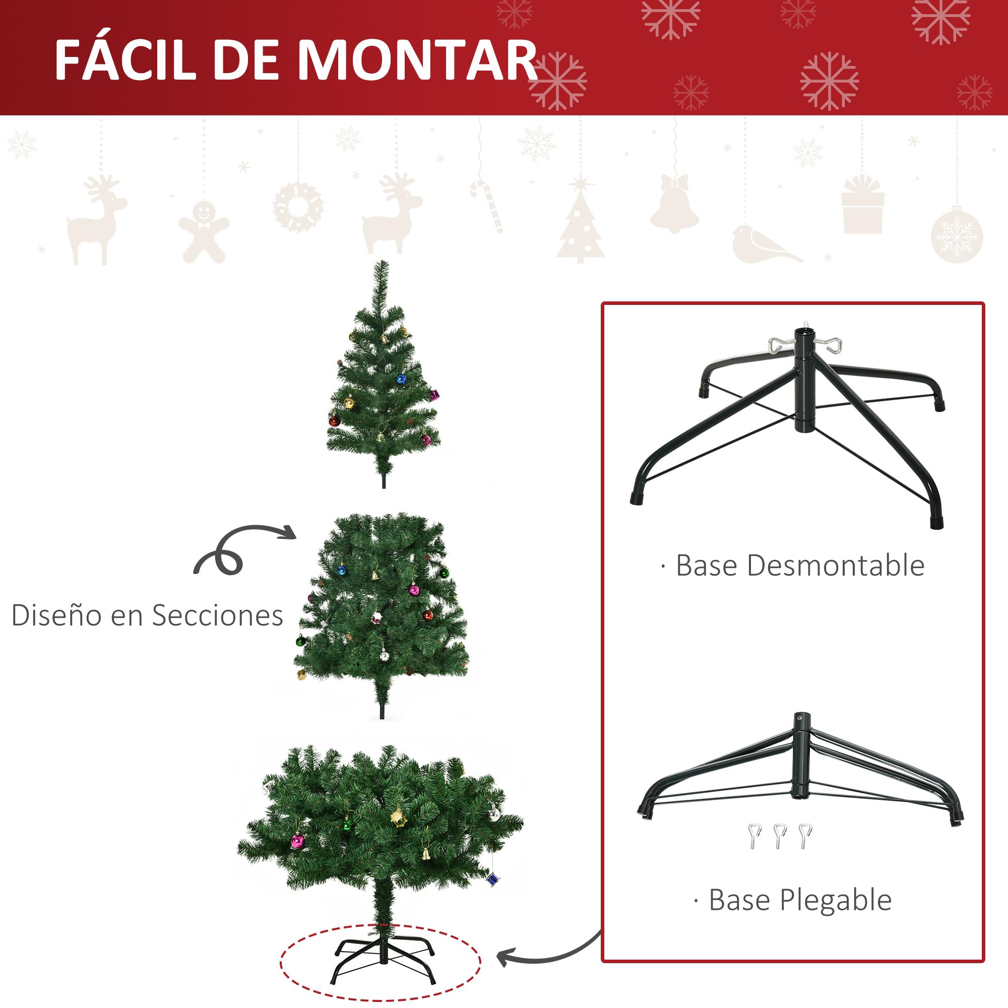 Árbol de Navidad + Decoracion INCLUIDA Pino Abeto 180x106 cm 624 Ramas PVC Verde